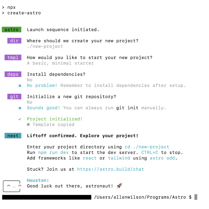 Astro installation and space theme